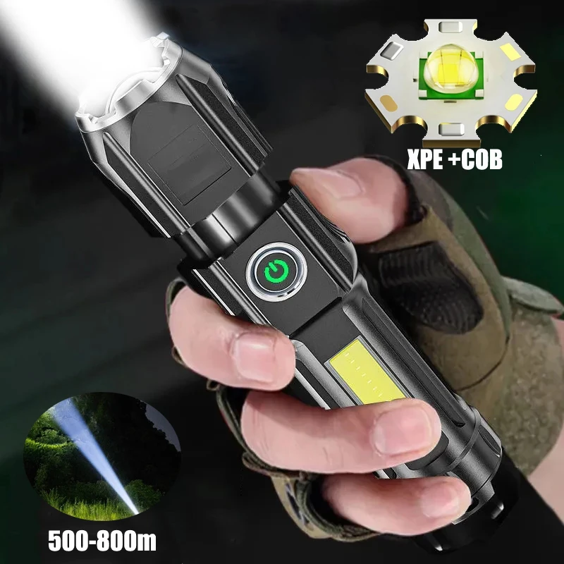 High Power Led Tactical Flashlights Self Defense Torch USB Rechargeable Light With Power Bank Portable Outdoor Camping Lighting