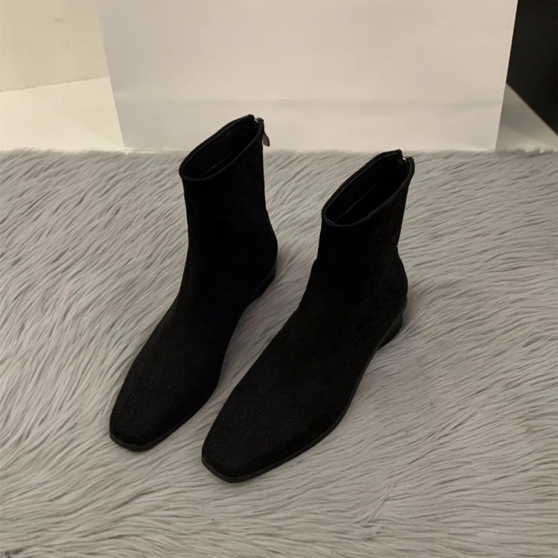 2025 Peach-colored Back-Zip Nude Boot - Fashion Square-Toe - Fall/Winter Style - High Heel - Women's Elegant - Tight Short Boot