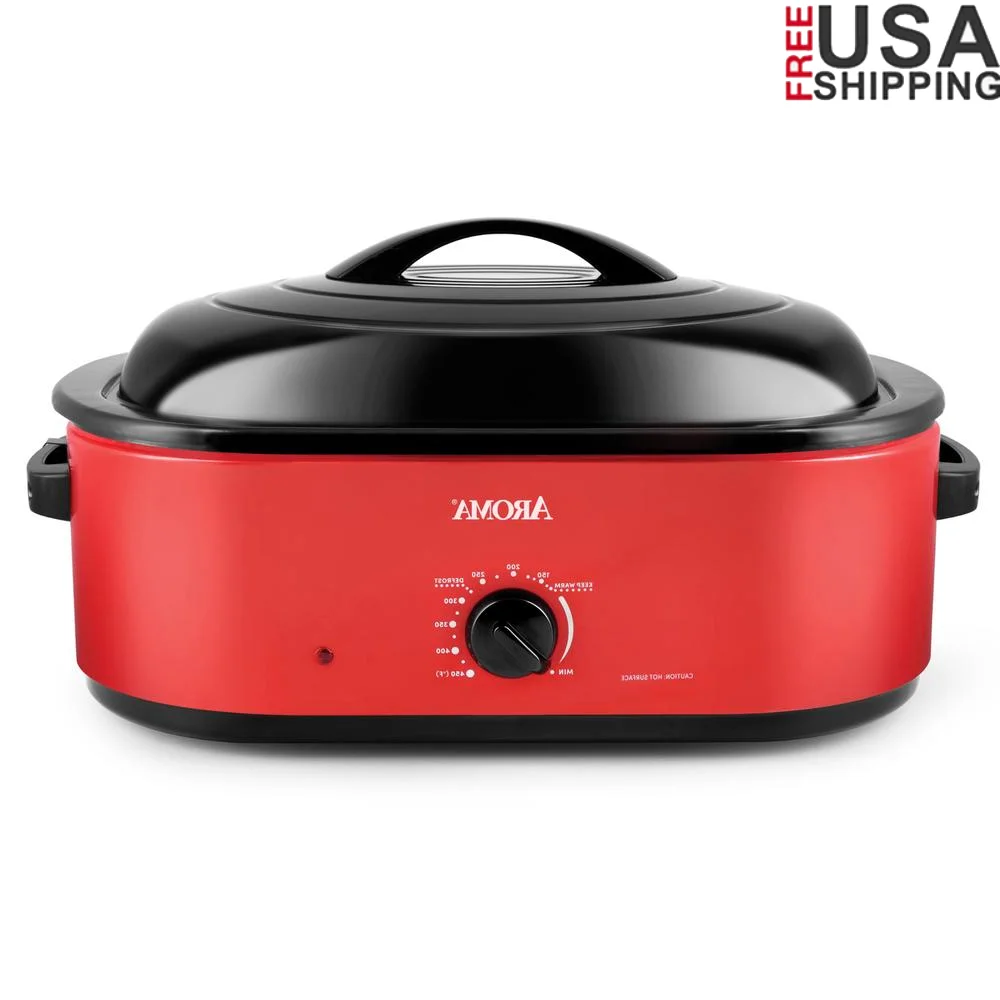 

Large Capacity Roaster Oven 18Qt Self Basting Lid Adjustable Temperature Defrost Keep Warm Removable Rack Easy Cleanup