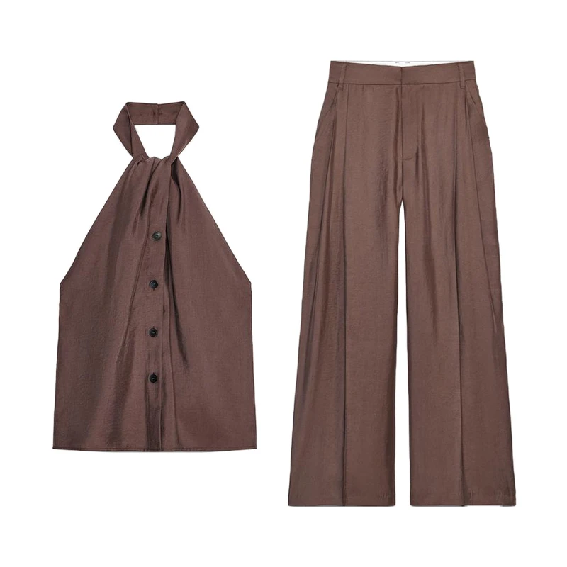 

Удобный подвесной жилет из неолона, верхняя одежда, брюки с двойной складкой и высокой талией, комплект из двух предметов, летняя модная женская одежда