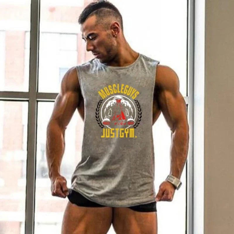 Mens Bodybuilding Undershirt Sport Sleeveless Shirts Gym Fitness Muscle Workout Tank Tops Summer Casual Cotton Breathable Vests