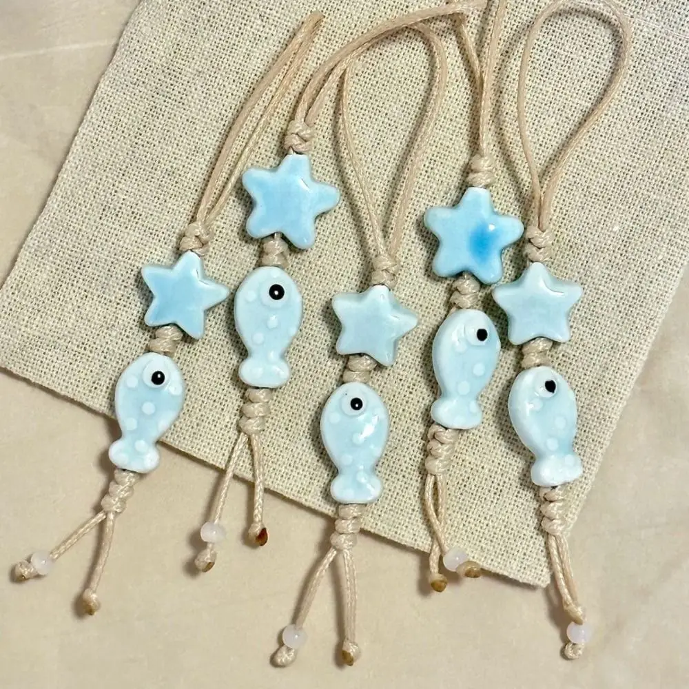 Ceramic Beaded Star Flower Phone Charm Bag Decoration Pastel Colors Mobile Phone Strap Kawaii Pendant Keychain Phone Lanyard