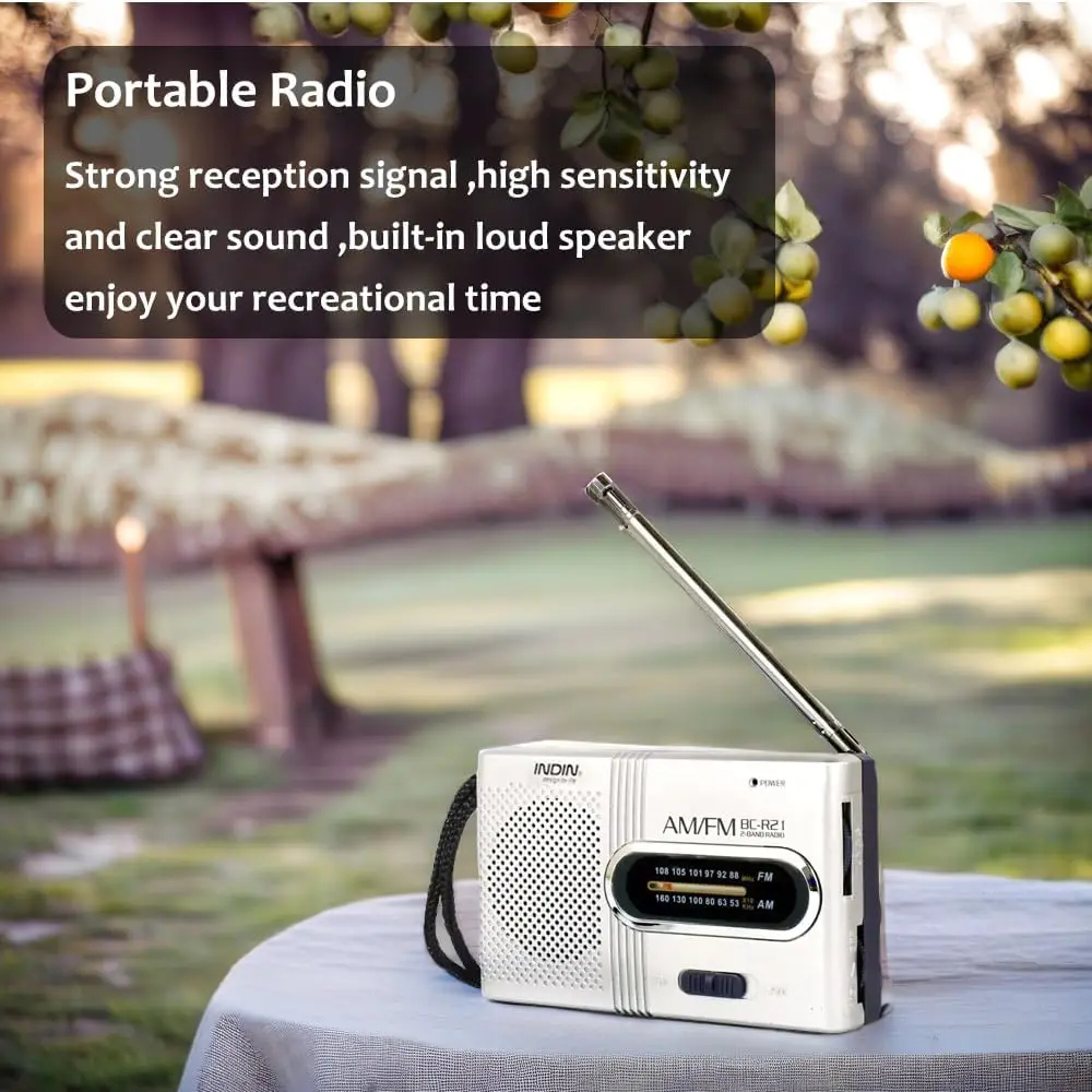 Portable AM FM Pocket Radio, 2AA Battery Operated with Loud Speaker & Headphone Jack for Indoor Outdoor Emergency Use and Gifts