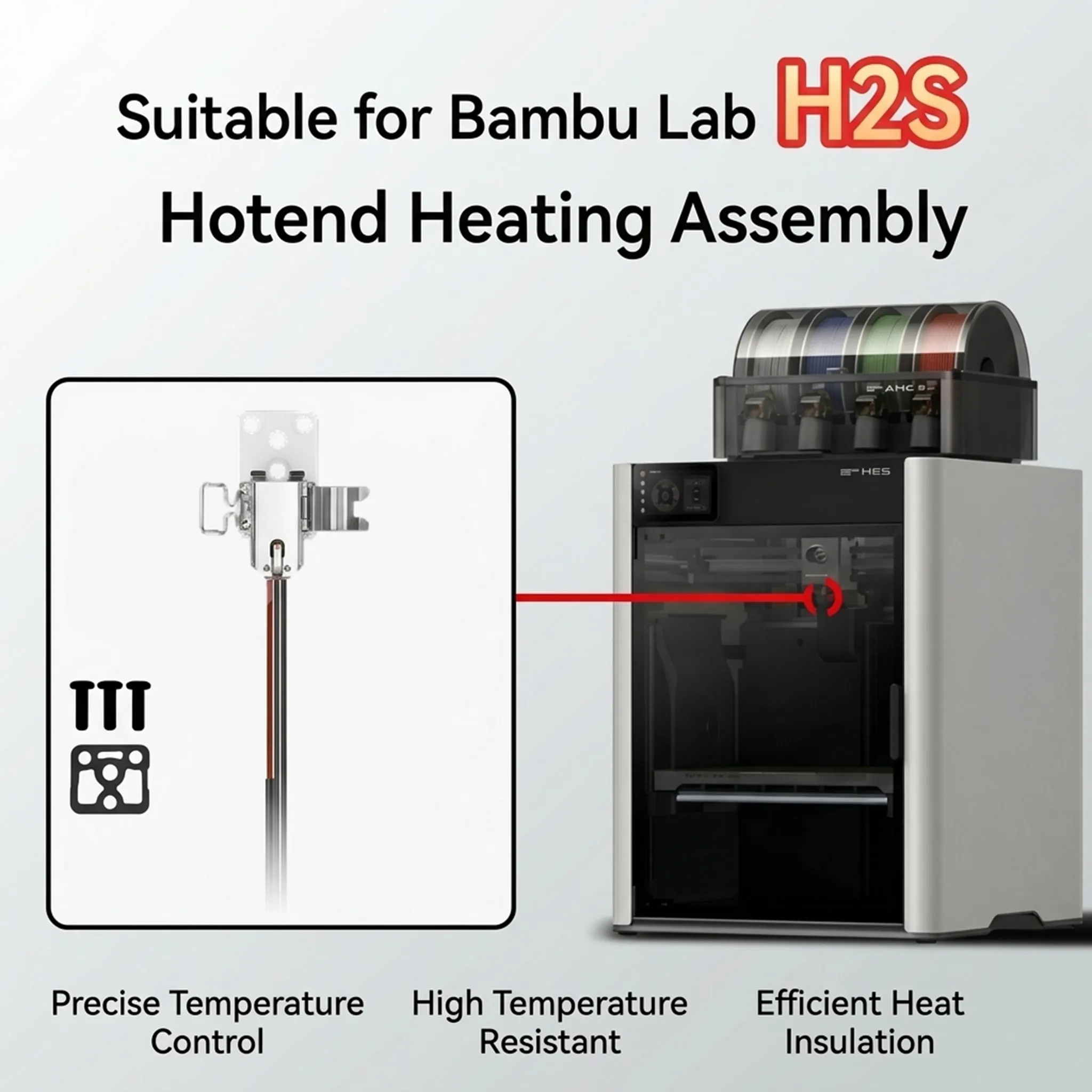 Original Bambu Lab H2S Hotend Heating Assembly, Quick Clamp Heater Block for 3D Printer Toolhead Nozzle Heater Replacement Part