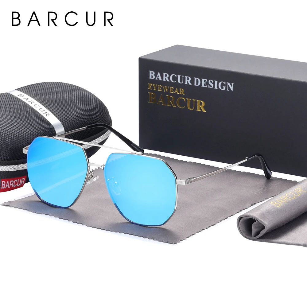BARCUR Quadratische Glaslinse Herren Sonnenbrille für Damen Polarisierte Sonnenbrille Shades Brillen Gafas De Sol