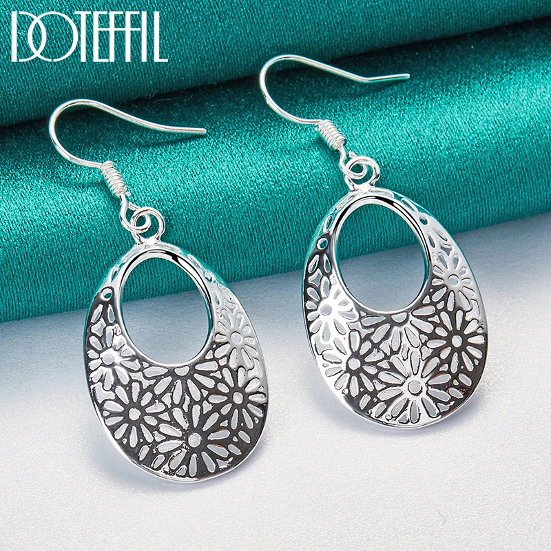 

DOTEFFIL 925 Sterling Silver Hollow Flower Drop Earring Woman Wedding Engagement Party Fashion Charm Jewelry