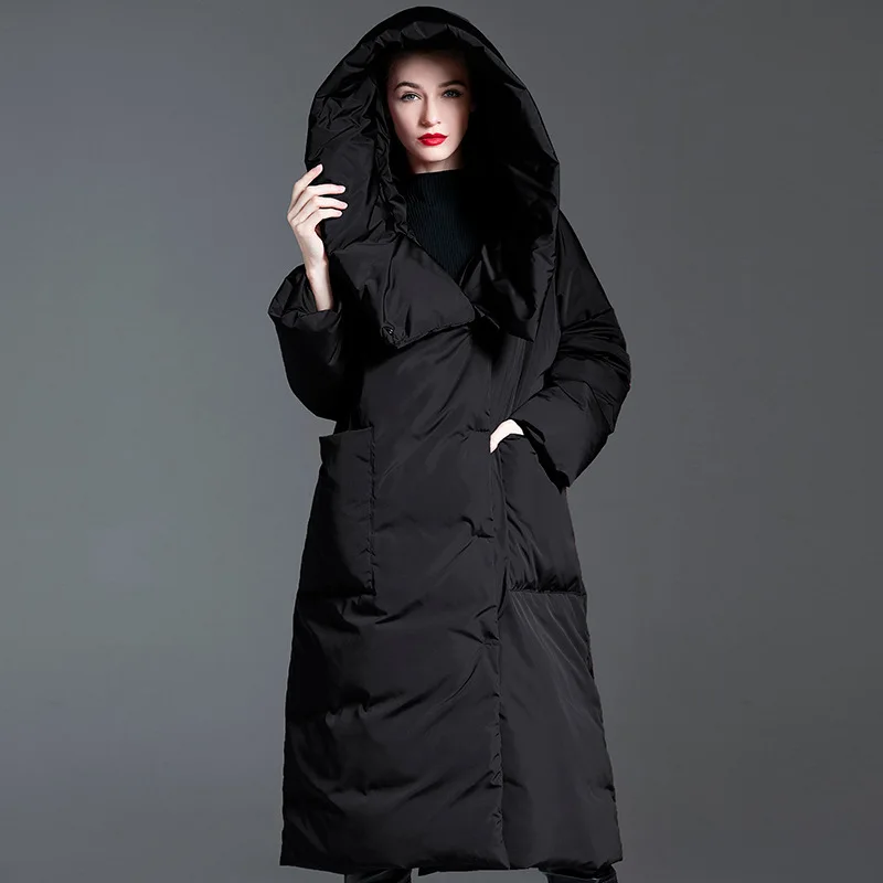 Winter Women's Down Jacket Commuting Windproof Oversized Hooded Parka Jacket