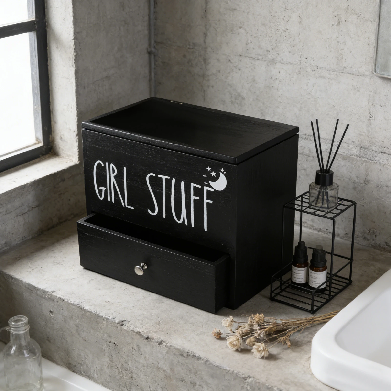 

Wooden Tampon Holder Black Moistureproof Bathroom Pad Container Large Capacity Small Bathroom Organizer Feminine Product Storage