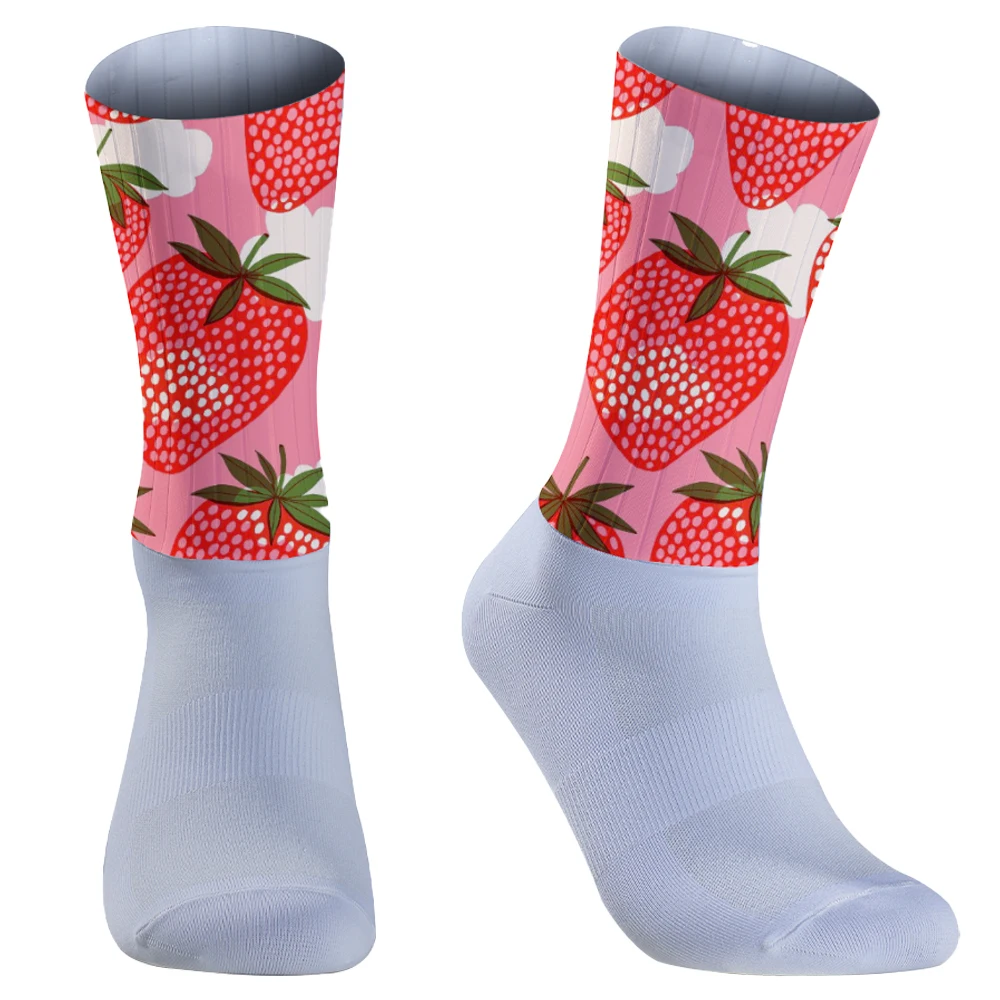 Calcetines de ciclismo profesionales para hombre y mujer, medias transpirables de alta calidad con estampado de frutas, para correr al aire libre, 2024