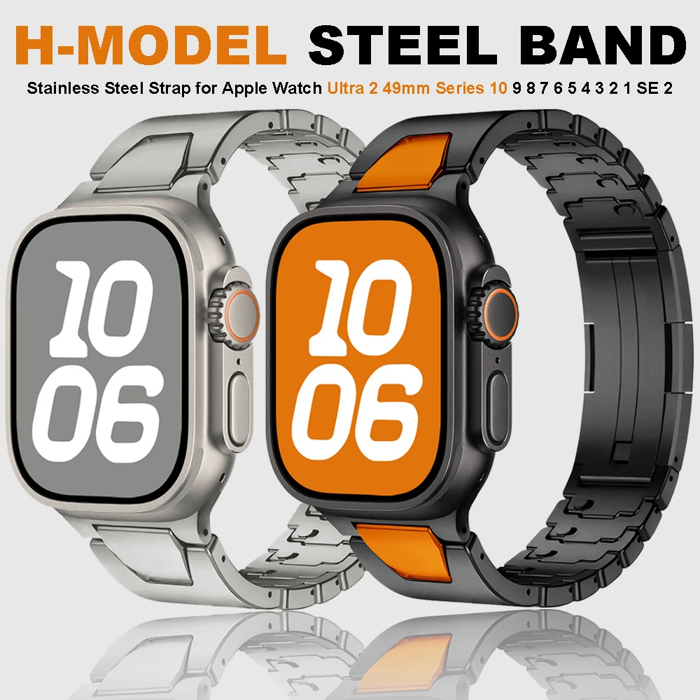 

Stainless Steel Band for Apple Watch Ultra 2 49mm 46mm 45mm 44mm 42mm 41mm 40mm 38mm Quick Fit Straps For Iwatch 10 9 7 8 Se 6 5