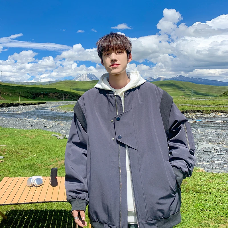 

American Retro Baseball Sle Men's Outdoor Jaet Spring Autumn Loose Pilot Coat Windproof Long Sve Zipper Closure Pure C...