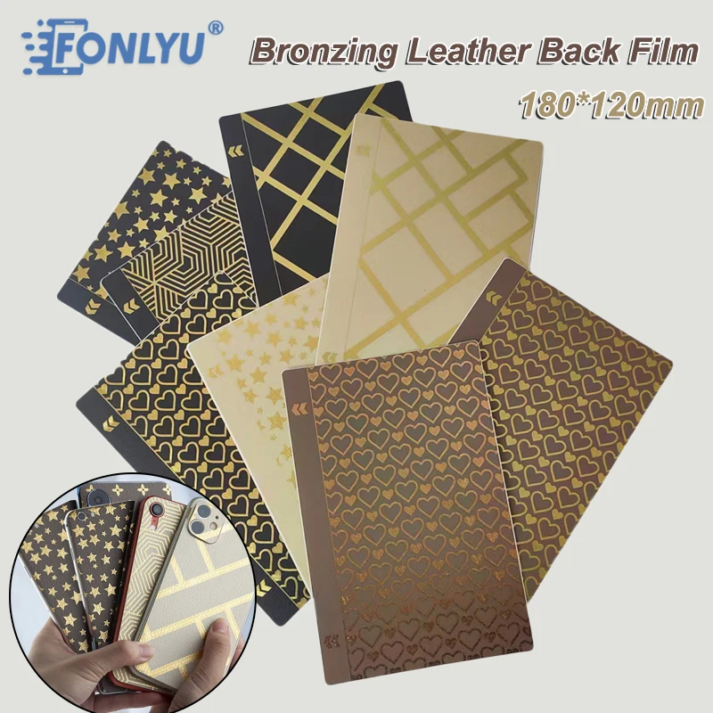 FONLYU 50PCS Bronzing Leather Texture Back Sticker For iPhone 15 14 Pro Max Protective Rear Skin Film Cutting Machine Plotter