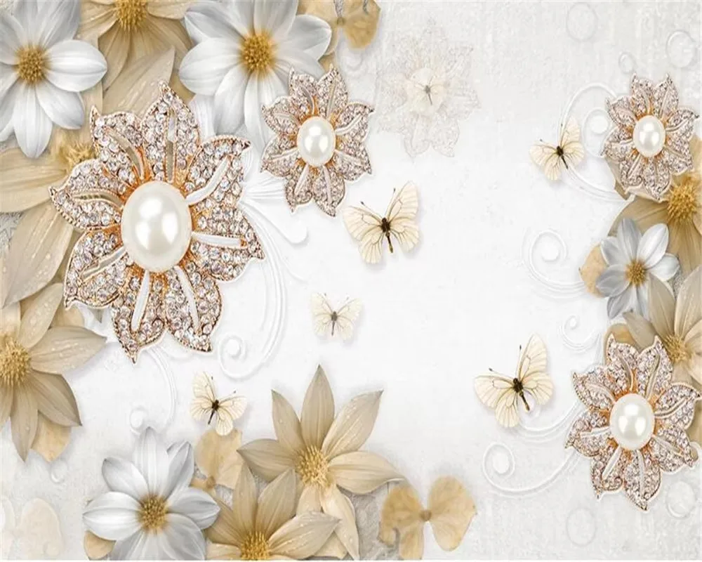 Custom Wallpaper Fashion Stereo Pearl Jewelry Flower TV Background Home Decorative Mural 3d wallpaper papel de parede ﻿