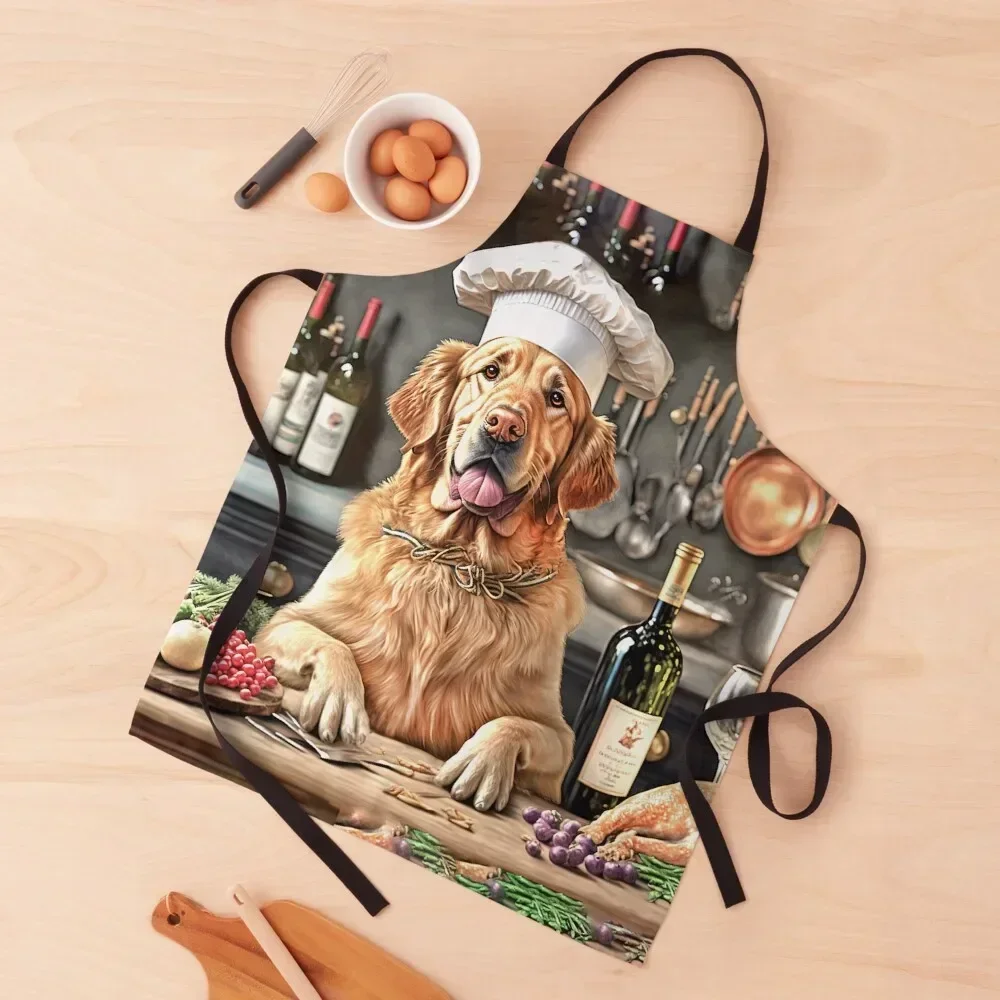 Golden Retriever Dog Chef in the Kitchen Apron Cooking Ladies kitchen clothes men's barbecue Apron