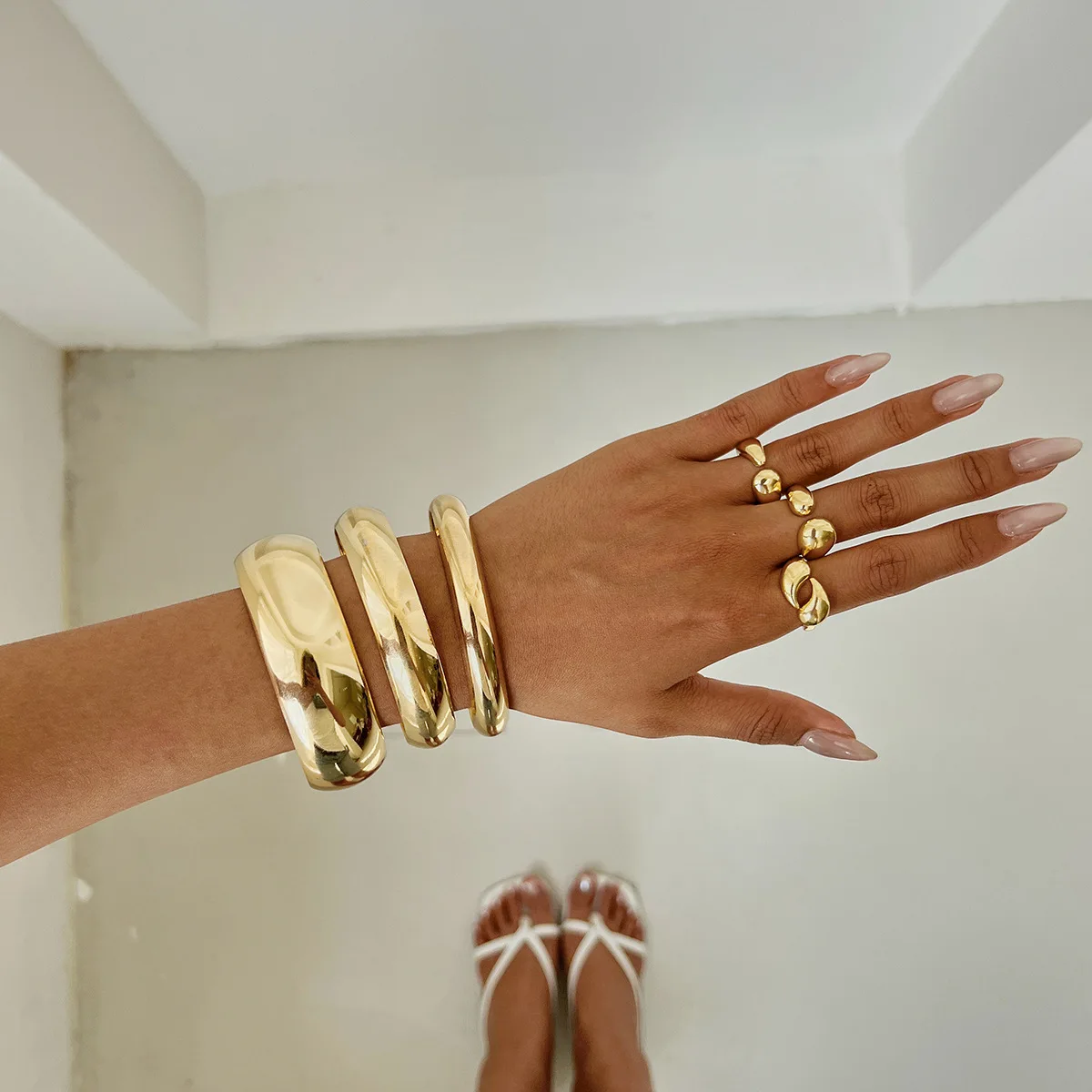 

Accessories, Fashion Sense Oval Arc Bracelet Set, Creative Water Drop Hug Opening Ring Women