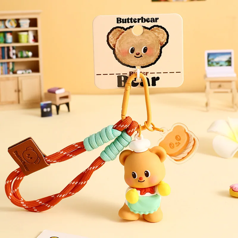 Cartoon Swimming Ring Seaside Holiday Butter Bear Key Chain Cute Durian Pendant Street Beauty Cream Bear Pastry Chef Keychains