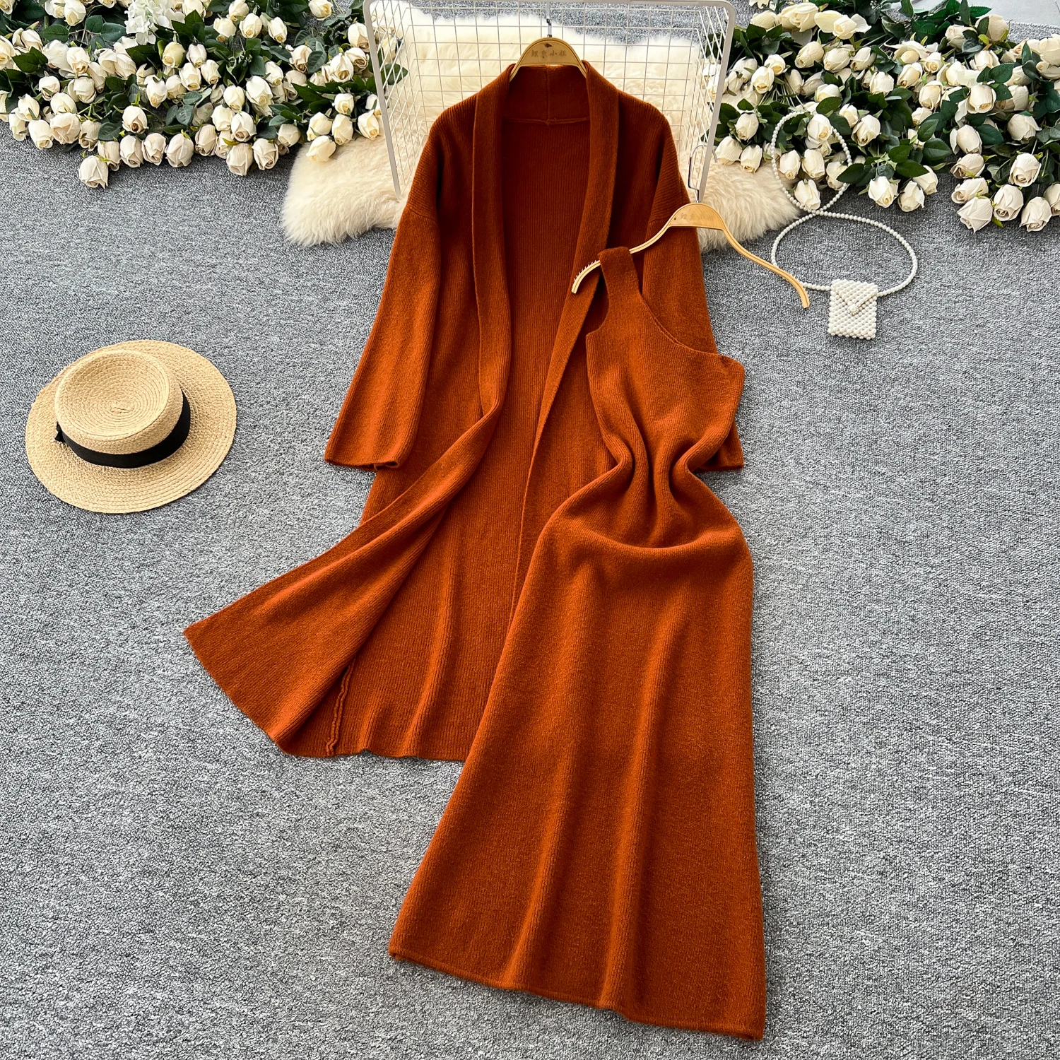 

Chic vintage loose Knit Diagonal collar dress Elegant Fairy korean fashion autumn winter women clothing dress Two Piece Set