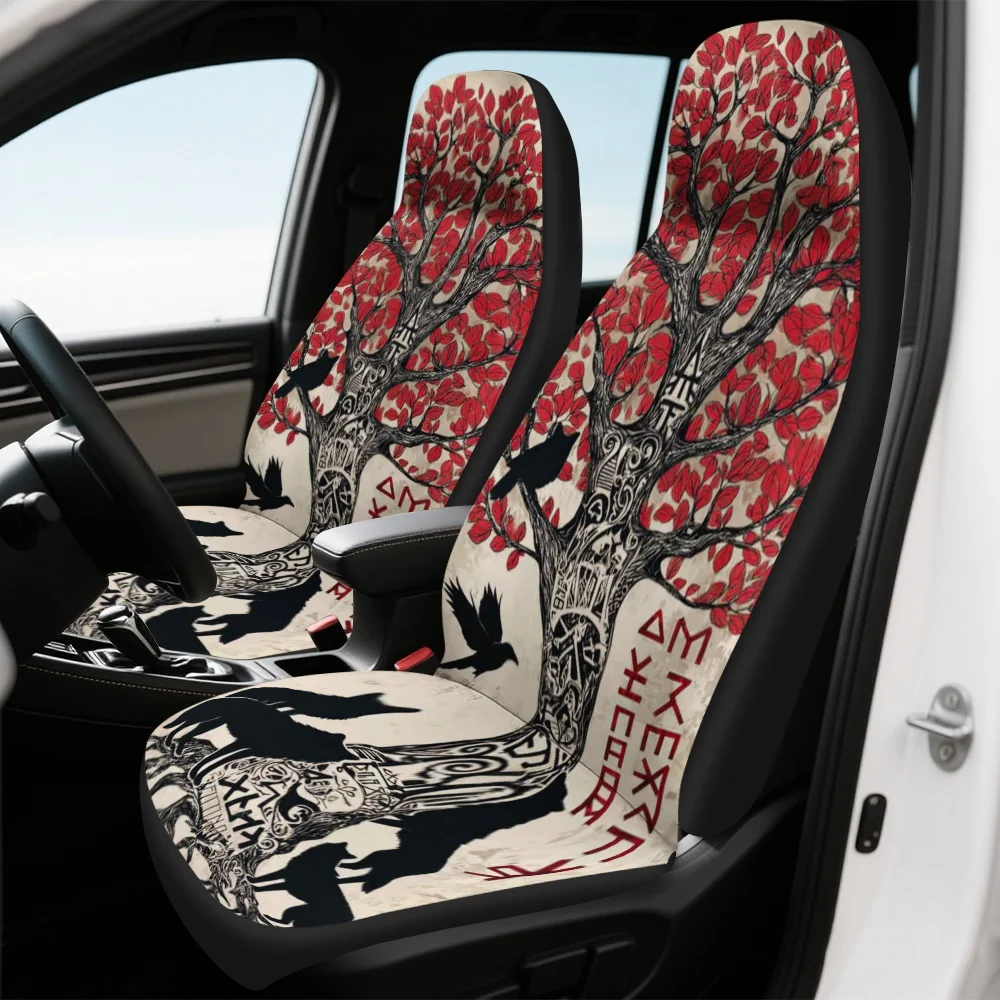 2pcs, Magical Raven Wolf Tree Print Car Seat Covers Fit For Front Seats, Easy Install And Washable, Universal Fit For Cars, SUVs