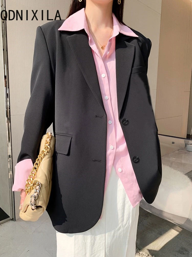 Blazers para mujer, trajes de oficina blancos de primavera para mujer, chaquetas informales de gran tamaño, chaqueta elegante de estilo coreano de