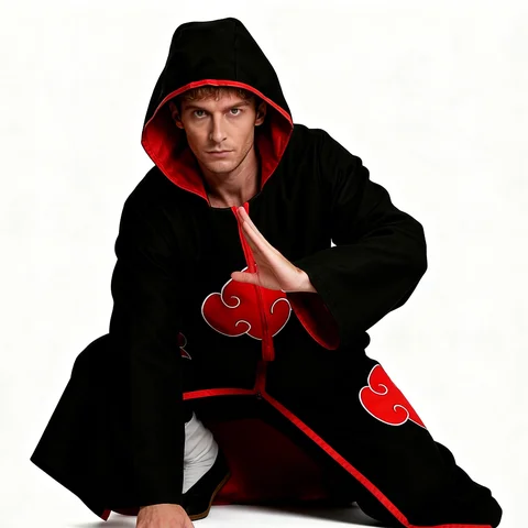 Kakashi Hatake Cosplay Costume Akatsuki Cloak Uchiha Itachi Sharingan Headband Necklace Ring Kunai Halloween Outfit For Men