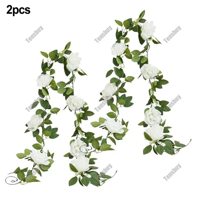 

2PCS 1.9M White Rose Artificial Flower Vine For Wedding Home Garden Outdoor Party Wall Decorations Silk Hanging Rose Garlands