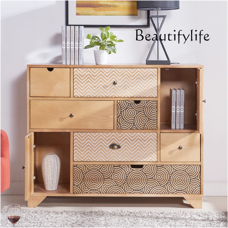 American-Style Seven-Drawer Locker Solid Wood Living Room Curio Cabinet Nordic Simple Hallway Storage Cabinet