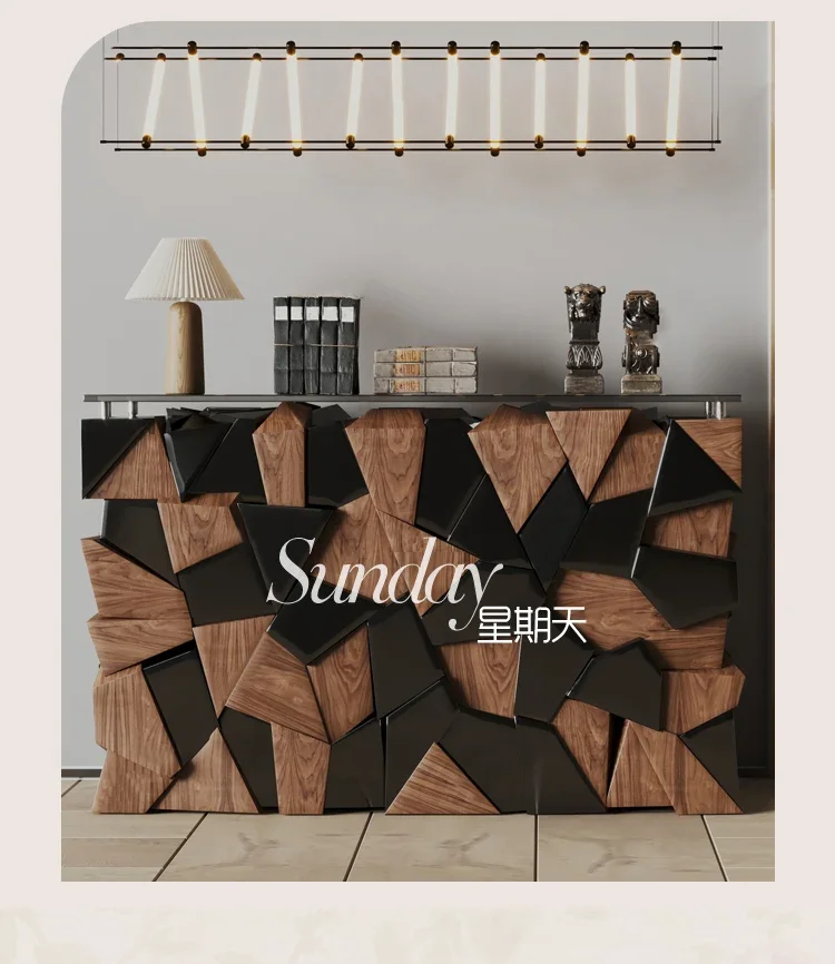 

Frenchretro irregular dining side cabinet color matching light luxury solid wood bucket cabinet wabi sandy wind locker furniture