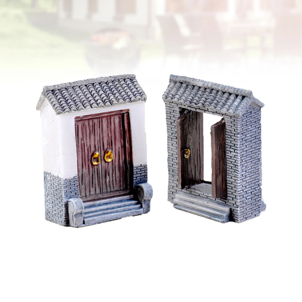 

4pcs Micro Landscape Mini Adornment Miniature Courtyard Door Ornament Durable Resin Home Decoration