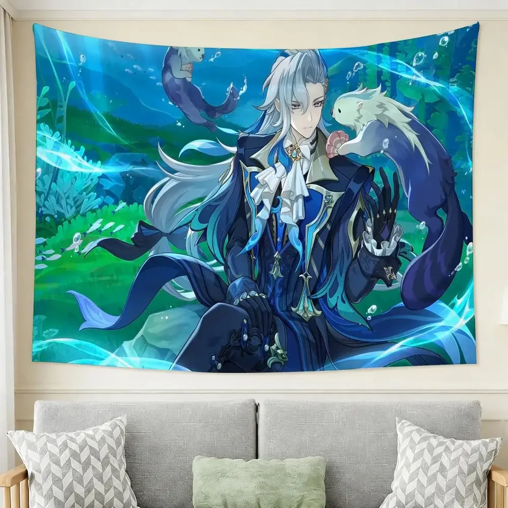 G-Genshin Impact Neuvillette	 Tapestry Wall Hanging Tapestry Aesthetic Room Decor Banners for Bedroom Living Room Outdoor Party