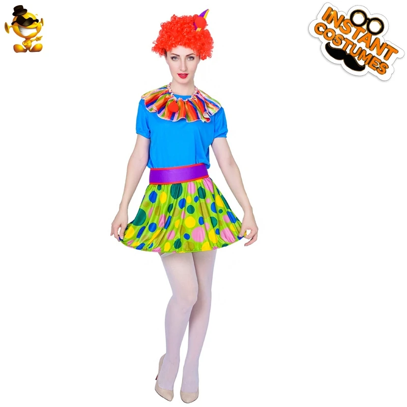 Clown Costume Purim Colorful Funny Dress For Adult Woman Cosplay Fancy Outfits Party