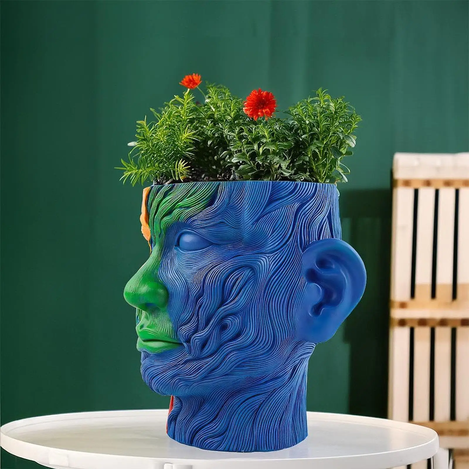 Painted Face Planter Art Craft Housewarming Gift Creative Flower Planter for Courtyard Outdoor Indoor Plants Bedroom Shelf Patio