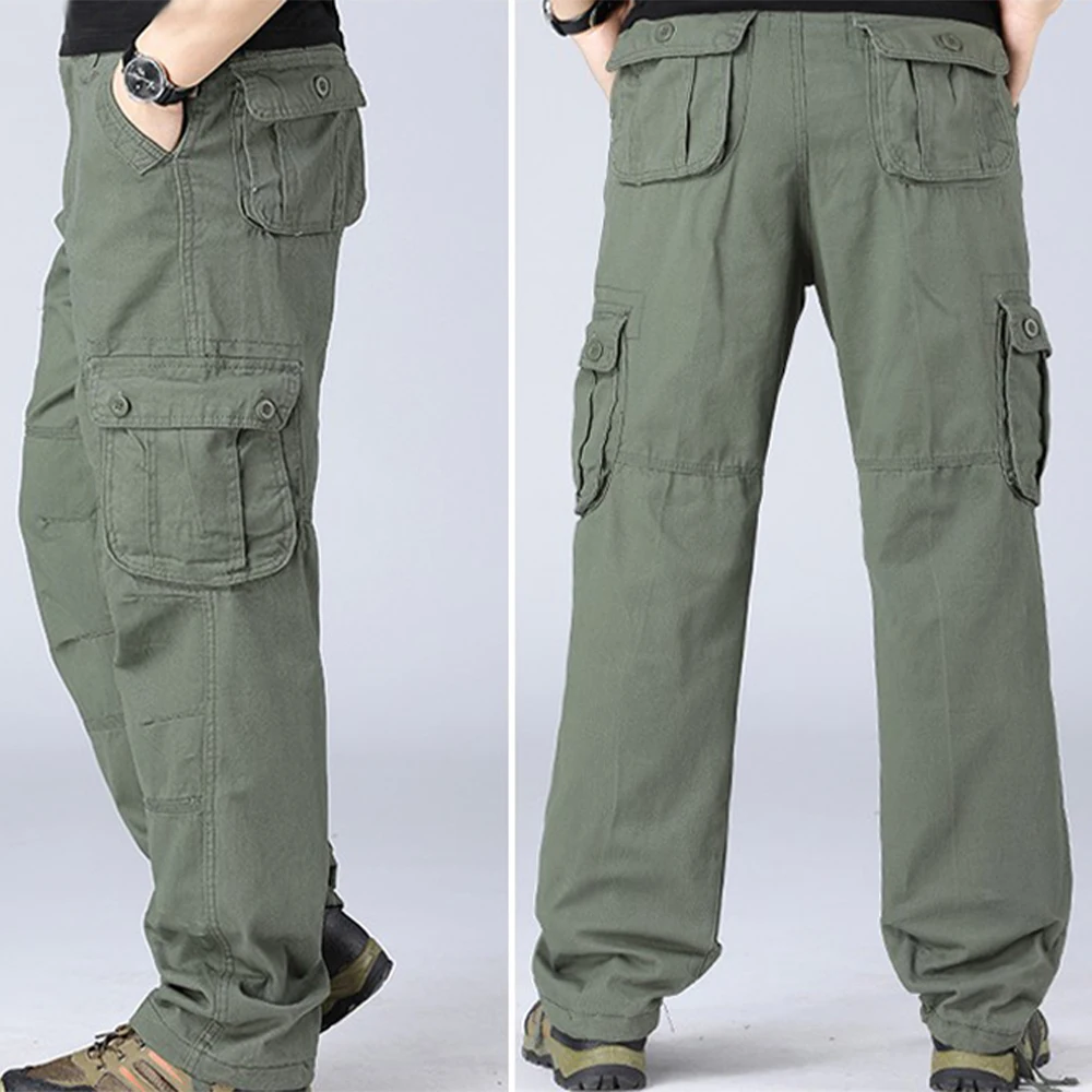 100% Cotton Tactical Cargo Pants Men Multiple Pockets Solid Color Overalls Work Trousers Outdoor Hiking Climbing Pants Big Size