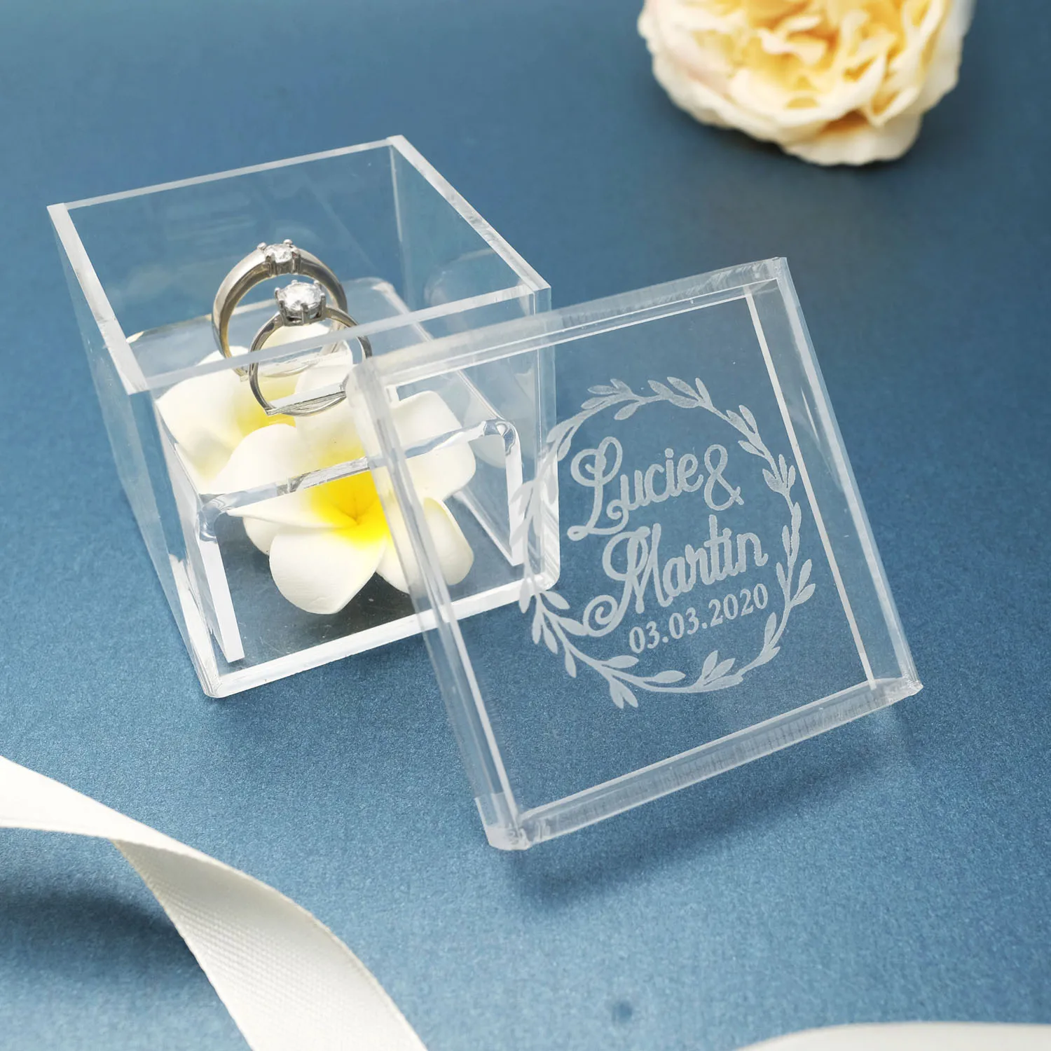 Custom Wedding Ring Box Personalized Wedding Rings Holder Acrylic Ring Bearer Box Engraved Acrylic Jewelry Box Anniversary Gift