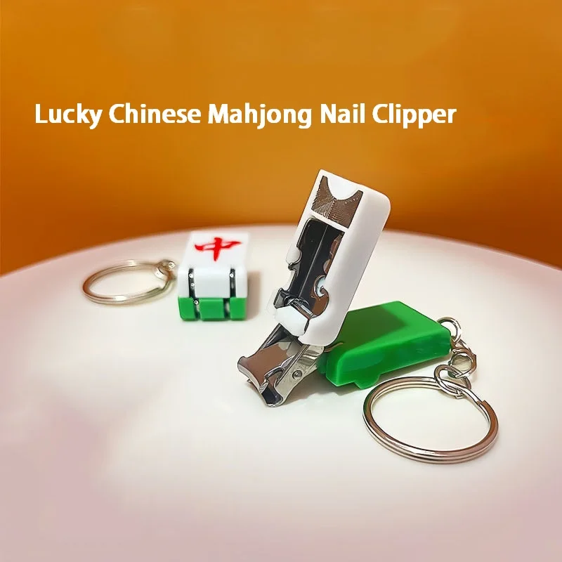 

Creative Lucky Chinese Mahjong Nail Clipper With Key Ring Mini Foldable Flip Stainless Steel Portable Nail Clipper Key Pendant