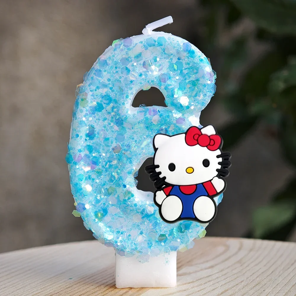Niedliche Hello Kitty Glitzernde Farbverlauf-Zahlenkerze Kuchendekoration Süßes Thema Kindergeburtstags-Party-Zubehör Mädchen-Baby-Shower-Dekorationen – Detail 40