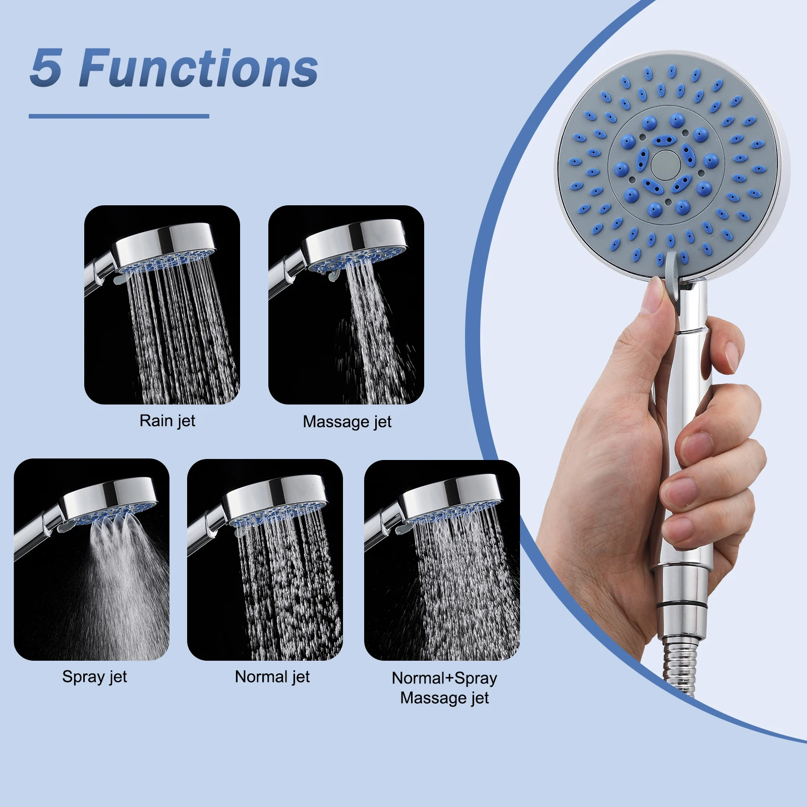 Oeegoo Badewannenarmatur mit Handbrause, Messing-Mischbatterie für Badewanne mit 5 Funktionen, inklusive Wandhalterung und 150 cm Duschschlauch – Detail 3