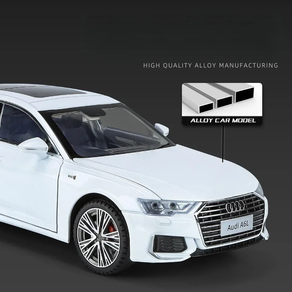 Coche de juguete Audi A6L de aleación de Metal fundido a presión, modelo en miniatura, puertas de luz con sonido extraíble, colección que se puede abrir, regalo para niños, 1/18