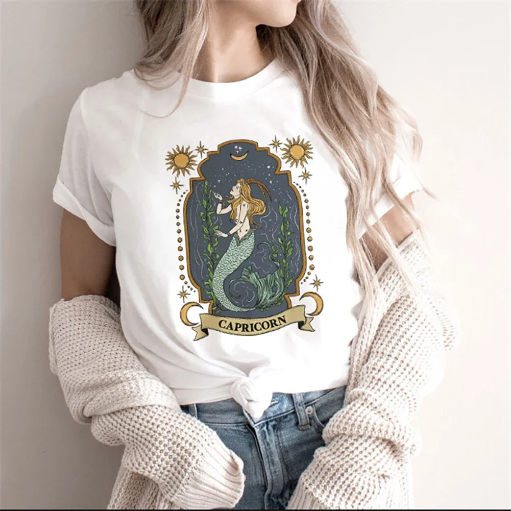 Printed O-Neck Short Sleeved Tarot Cartoon Printed Fun Basic Summer T-Shirt Fashionable Style Printed Cute Versatile T-Shirt.