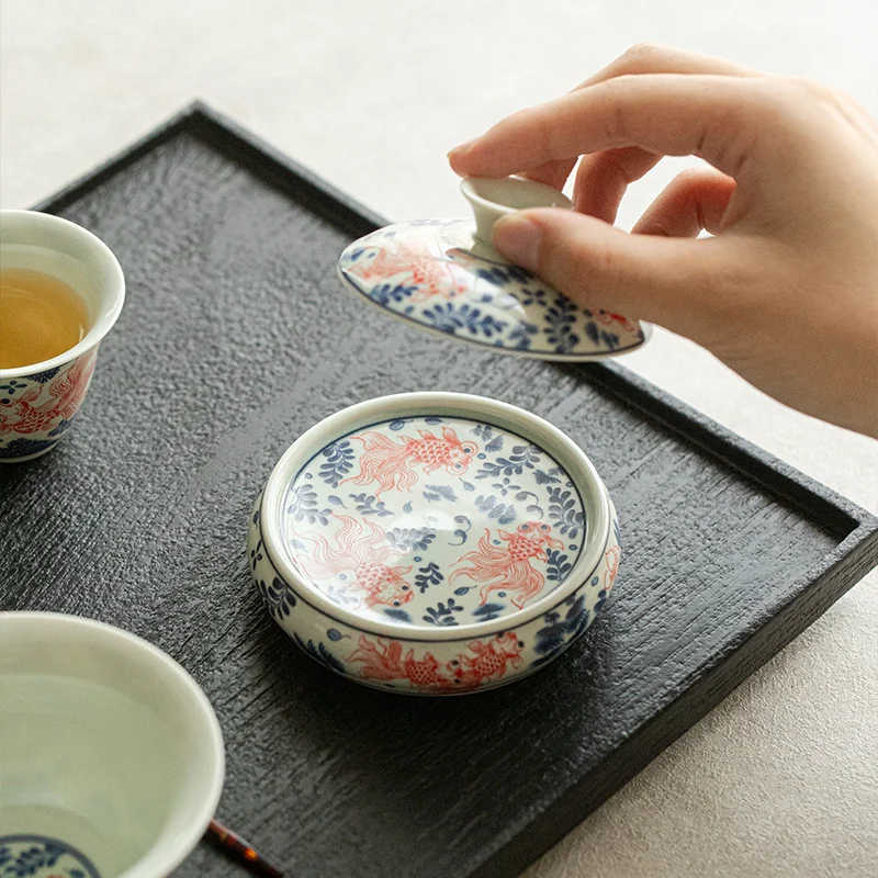 Blue and White Handmade Lid Holder Household Fish Algae Pattern Teapot Holder Zen Cover Frame Zisha Pot Lid Shelf Teaware Craft