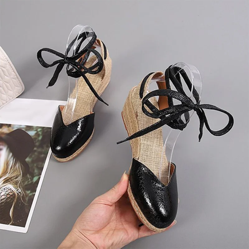 Women Wedges Sandals Ankle Strap Woman Espadrilles Narrow Band Closed Toe Female Summer Shoes Ladies Platform Sandal New Shoes