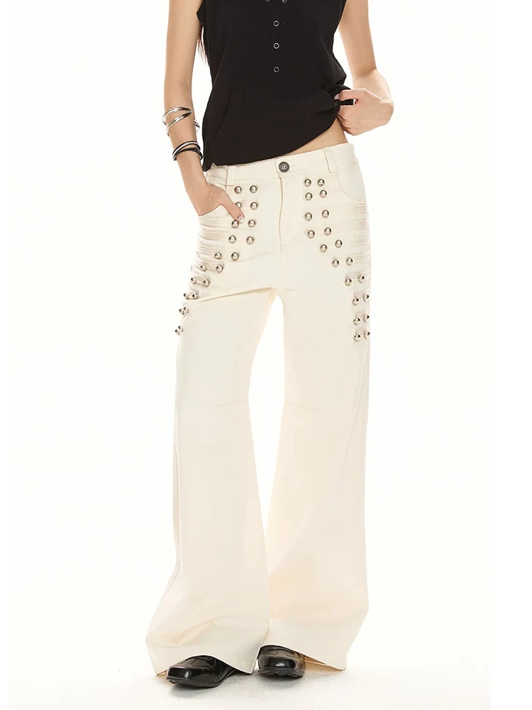 REDDACHiC Royal Buttons Wide Leg Jeans Women Vintage Pintuck Elastic Waist Loose Fit Straight Denim Trousers Causal Streetwear