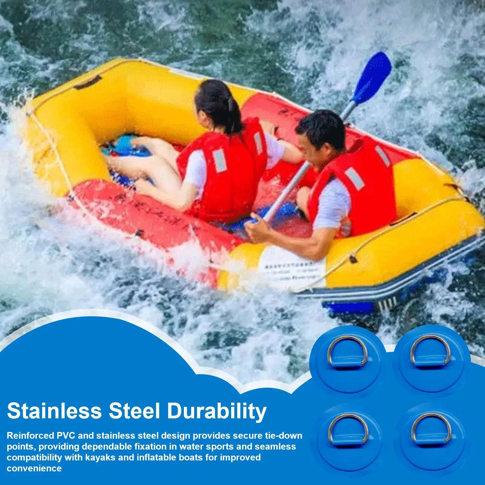 

Оснастка для палубы каяка, такелаж для палубы каяка, патч с D-образным кольцом и крючки, аксессуары для крепления, клейкая нашивка, веревка 8,2 фута для рыбалки