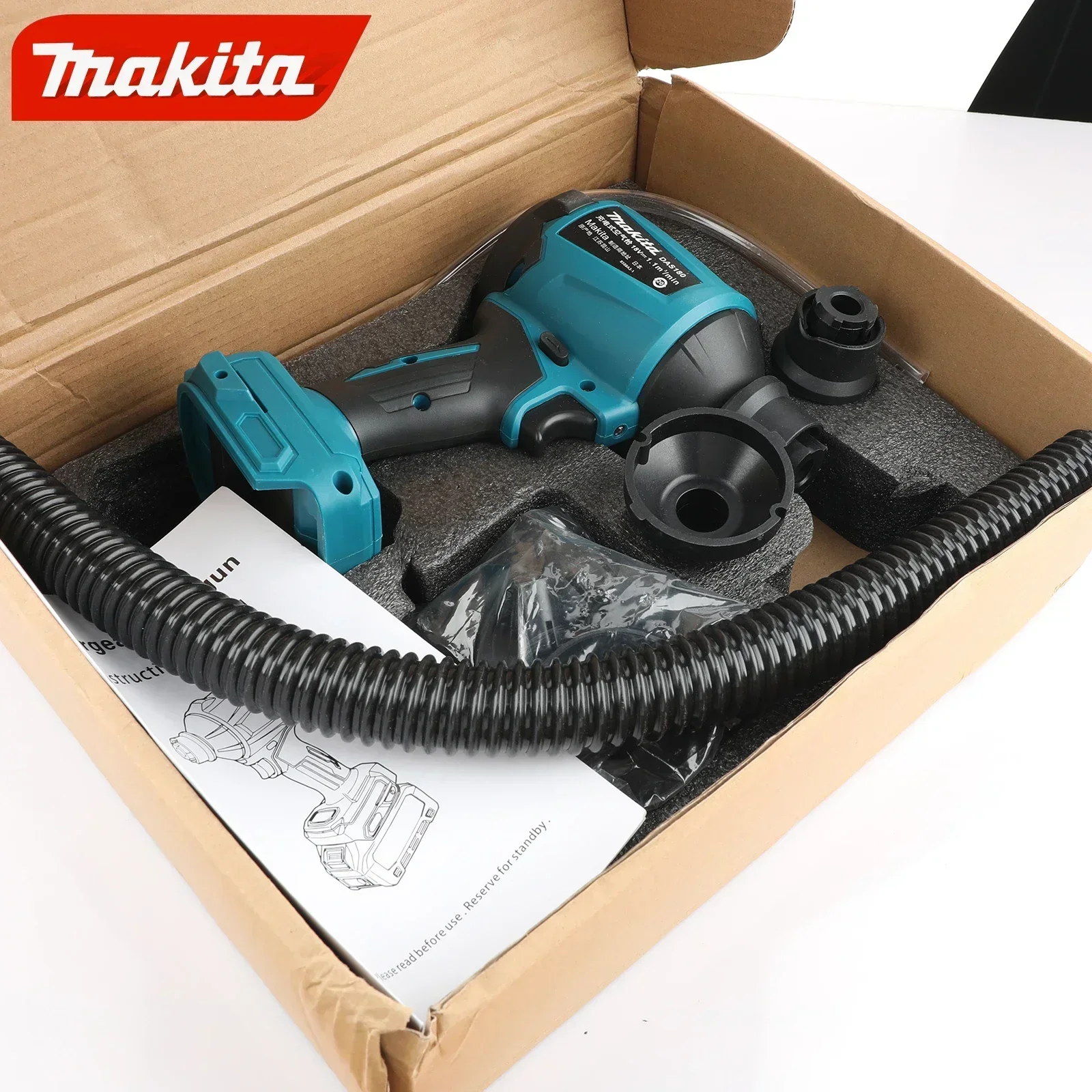 

Беспроводная воздуходувка Makita DAS180 с бесщеточным двигателем, насадками, многофункциональный пистолет для удаления пыли, пылесос и инструмент для накачивания для уборки