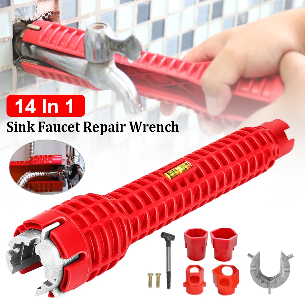 14 In 1 Basin Wrench Sink Faucet Wrench Double Head Plumbing Tools Repair Kitchen Faucet Installer Water Heater Spanner