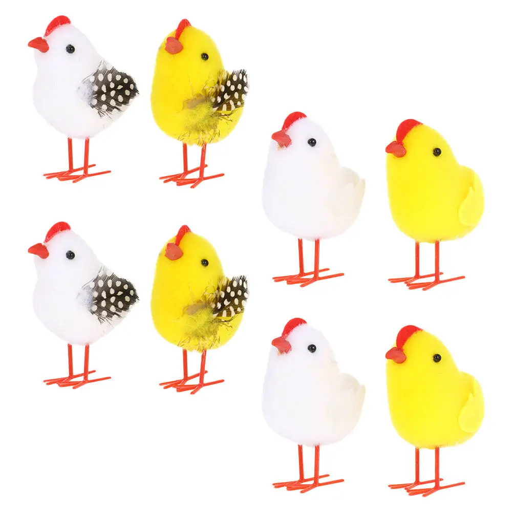 8Pcs Imitation Chick Ornament Cartoon Desktop Bedroom Decoration Festival Party Adornment Lovely Realistic Chick Plaything