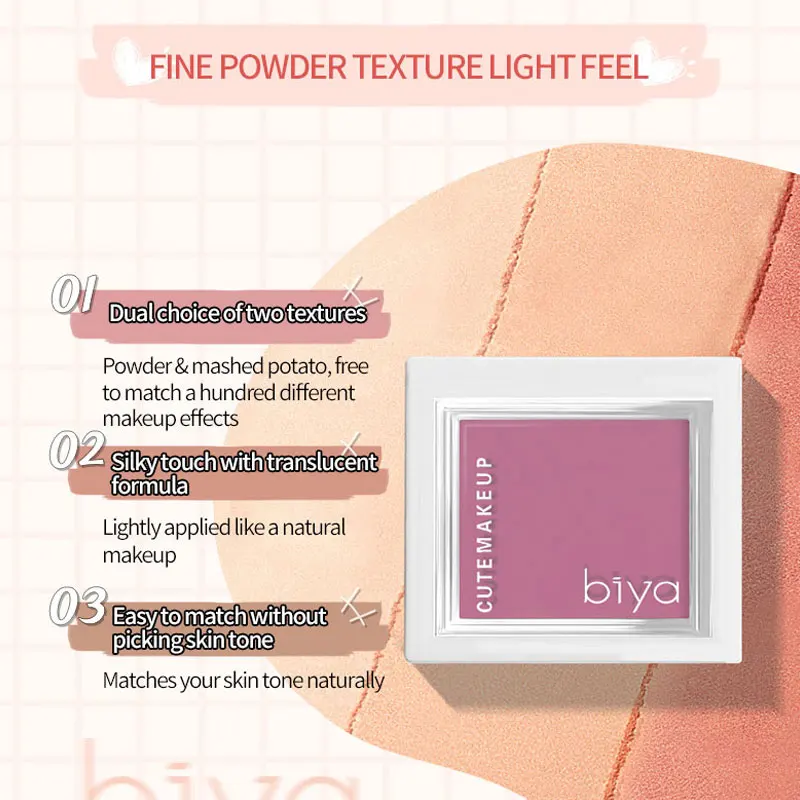 Biya Ten Colors Nourishing Nude Makeup Brightening Complexion Waterproof Lasting Soft Face Rouge Powder Natural Blusher