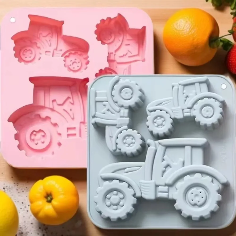 3-Cavity Tractor-Shaped Silicone Cookies Mold Easy De-molding Heat/Cold Resistant Chocolate Molds Resilient Farm Theme