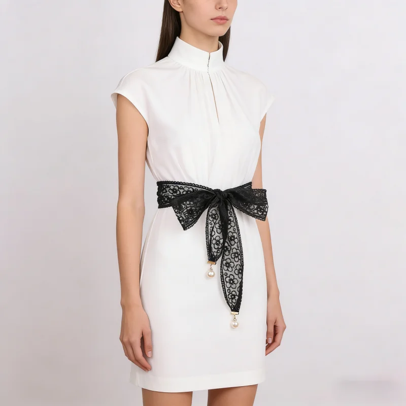 New Sweet Decorative Lace Waist Belts Pearl Pendant Clothing Accessories Chain Belt Elegant Dress Waist Chain for Women