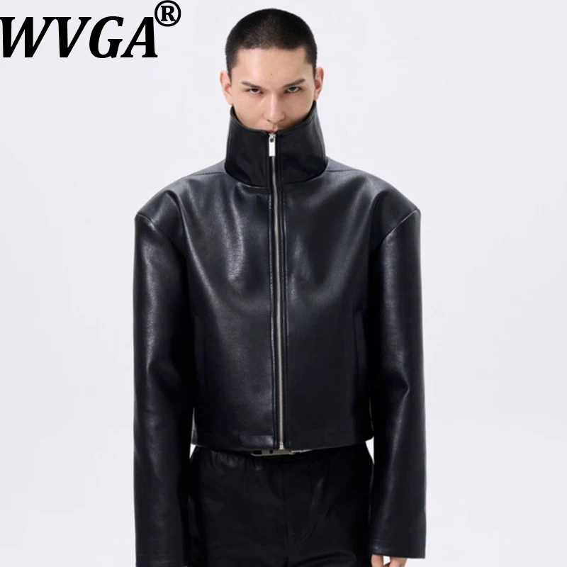 

WVGA, весенне-осенняя новая мужская высококачественная кожаная мото-байкерская короткая куртка с широкими плечами и воротником-стойкой, модное винтажное пальто в стиле панк W12079