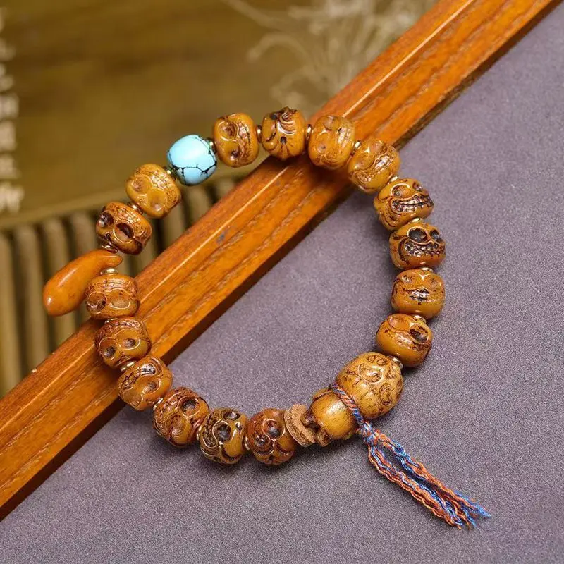 

Тибетский стиль WenPlay Yak Bone Carving Dang Браслет Одиночный круг Литературная игра Бусины Будды Непопулярная ниша Кость Ручная веревка